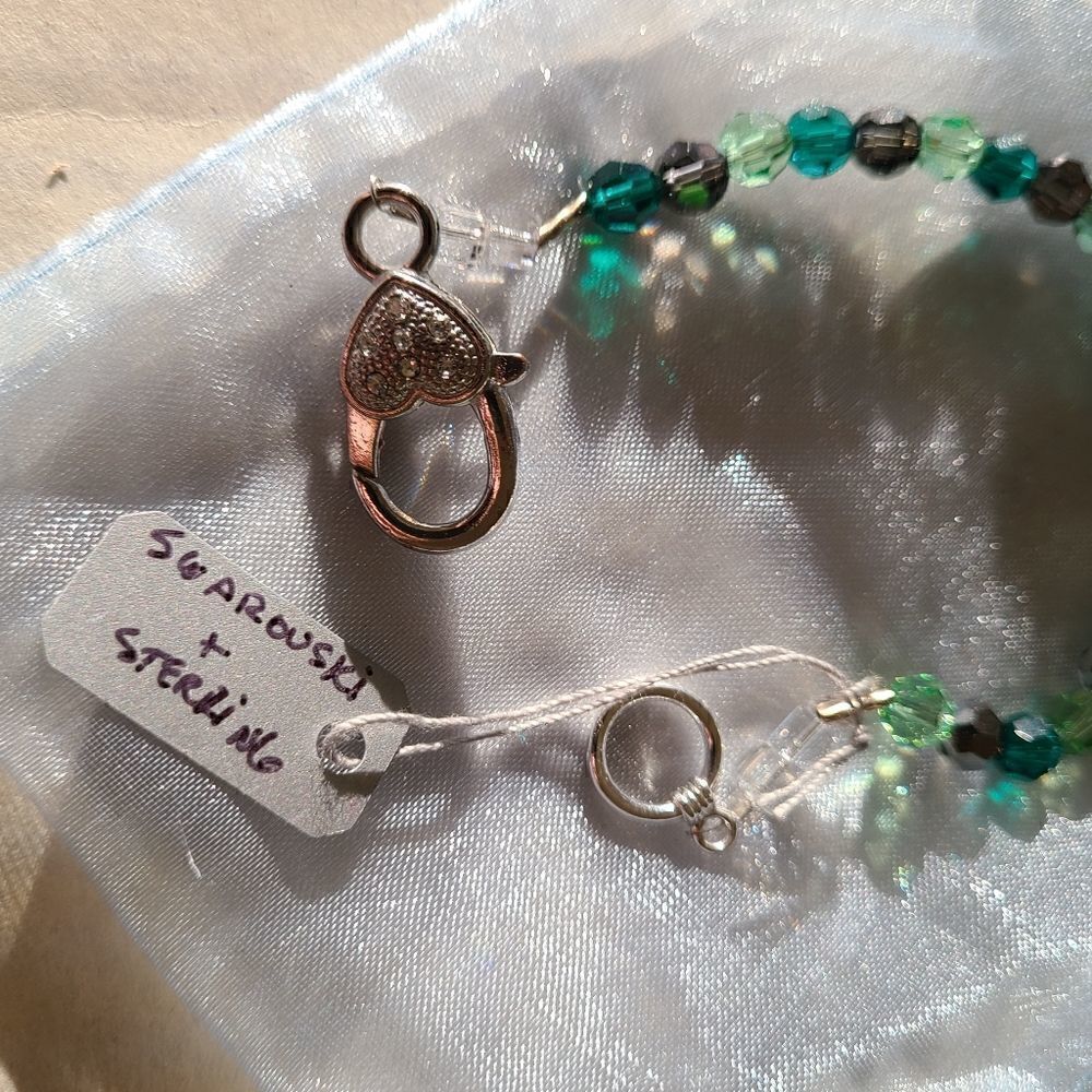 Handmade Swarovski and Sterling Silver Green Bracelet